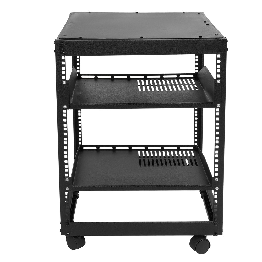 Black 12U Open Frame Network Rack Wall Mounted Server Rack 4 Post with Shelves