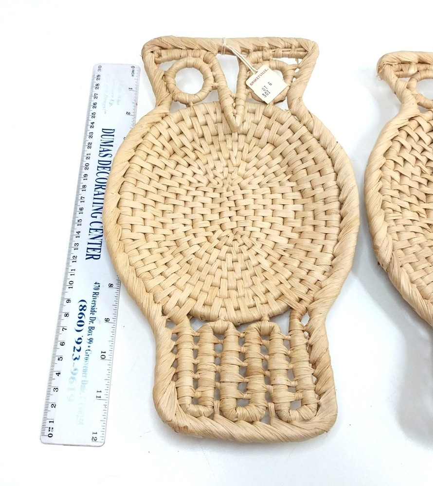 Rustic Straw Owl Baskets Wall Hanging Trivets Boho Chic
