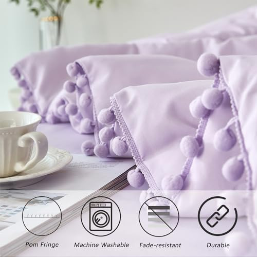 5 Pieces Lavender Purple Comforter Set Twin Aesthetic Boho Solid Bed