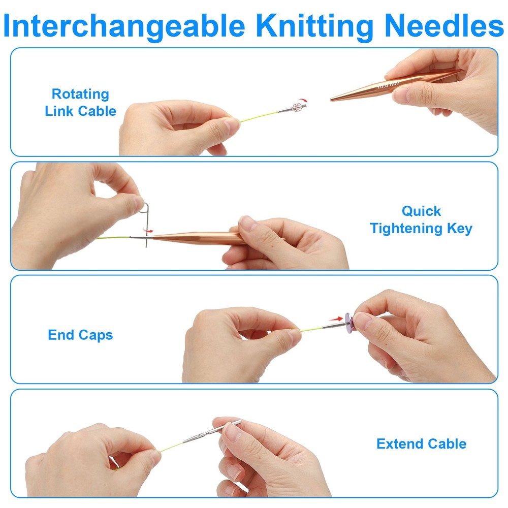 Interchangeable Knitting Needle Set Wood Circular Crochet Hook 13 Sizes 4 Cables