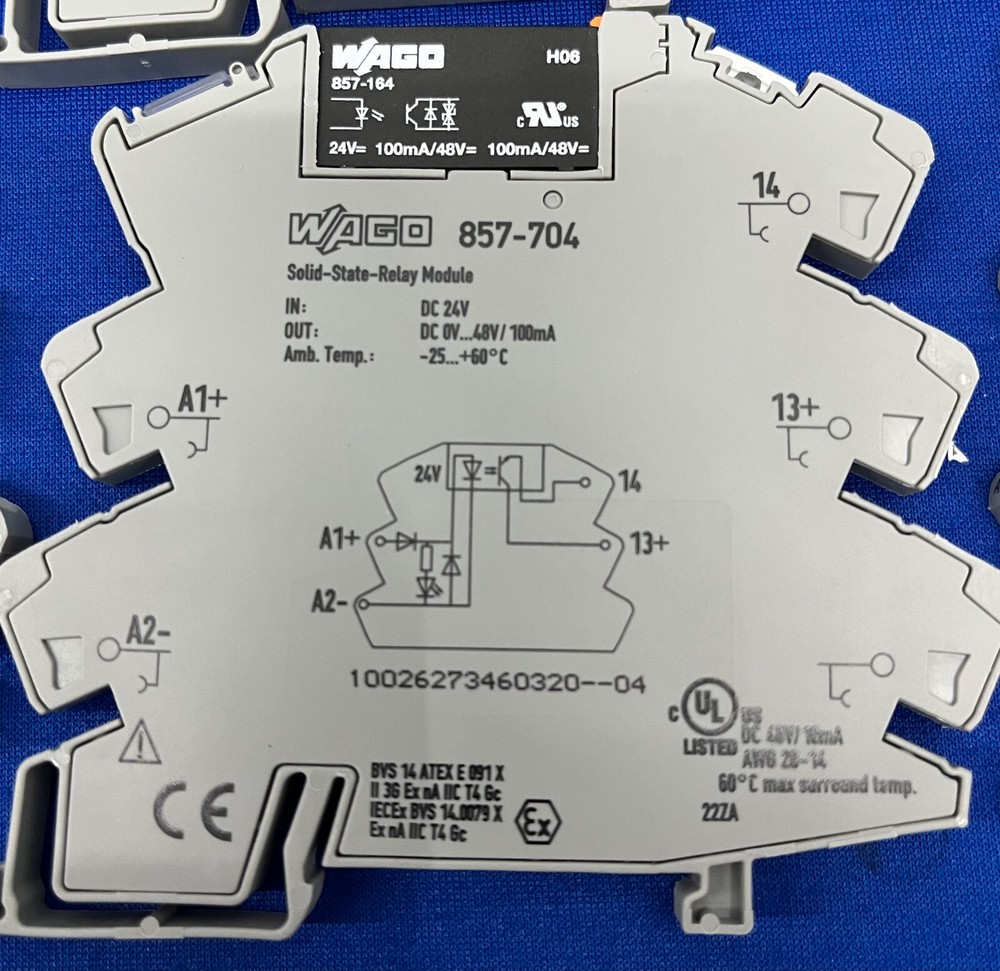 WAGO 857-704 SOLID STATE RELAY MODULE WITH 857-164 SOLID STATE RELAY - QTY OF 10