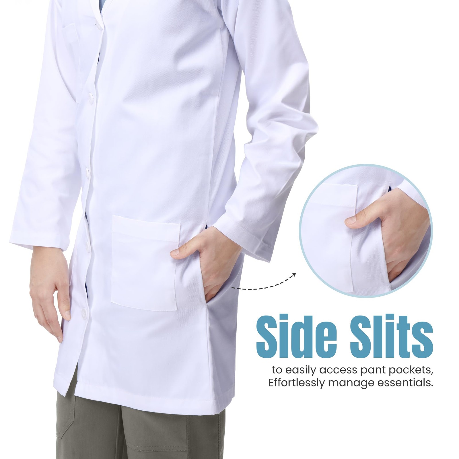 Professional Lab Coat for Men Long Sleeve Poly Cotton Medical Coat 1 Pack, Me...