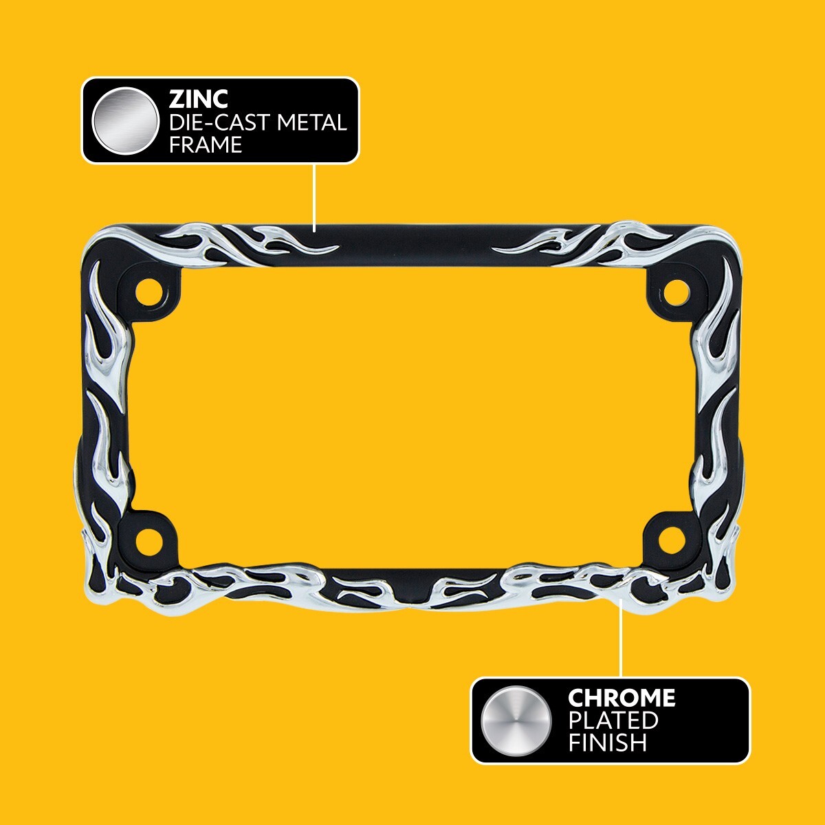 United Pacific 50129 Black w/Chrome Tribal Flame Motorcycle License Frame 1 Unit