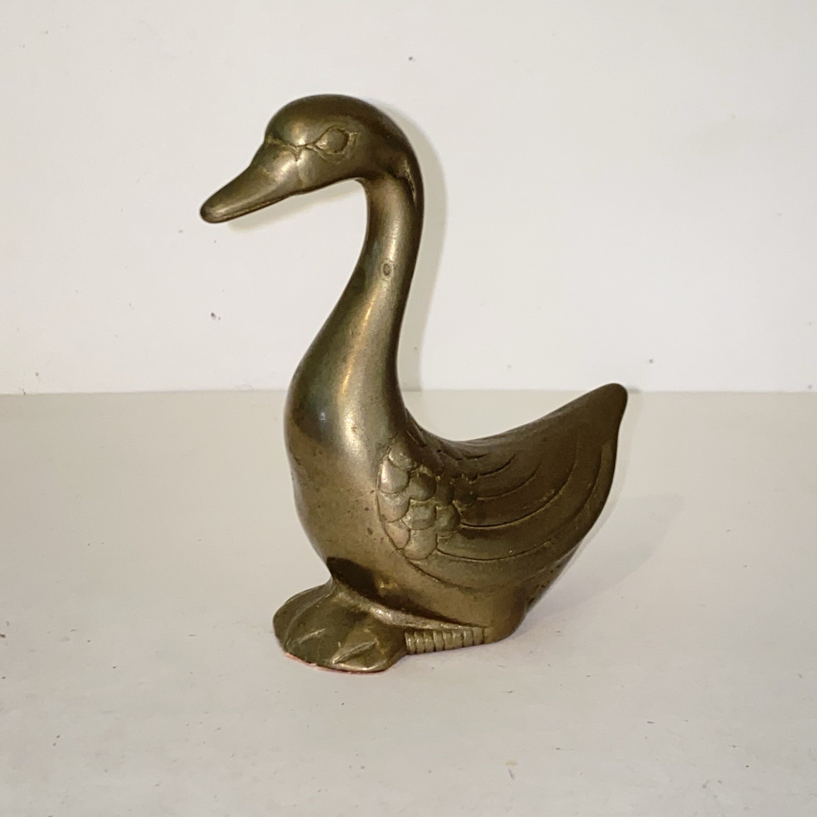 Vintage MCM Solid Brass Swan Goose Figurine