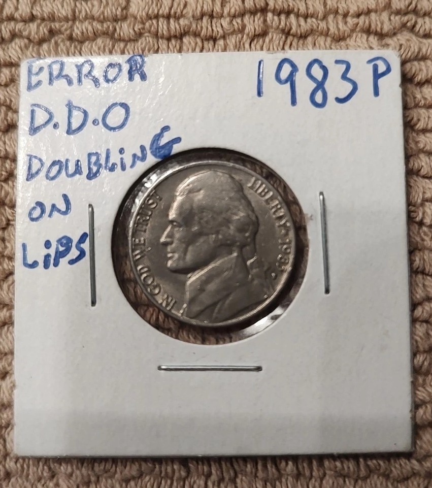 1983P  Jeferson nickel doubling on Lips . D.D.O