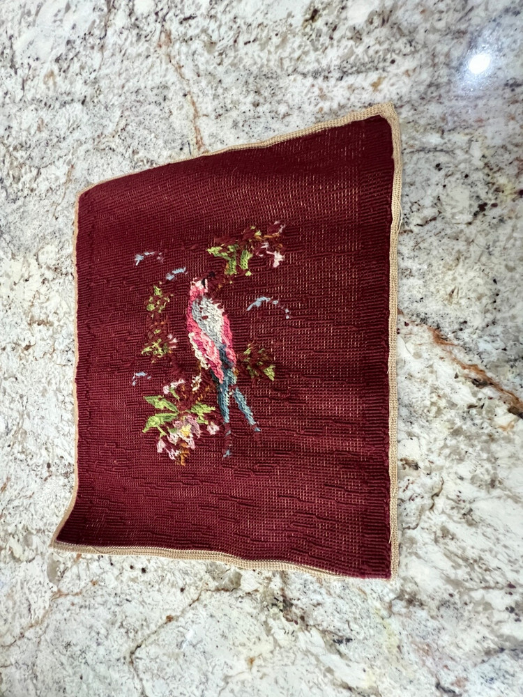 Vintage Needlework Bird Pillow Top 15 x 13"
