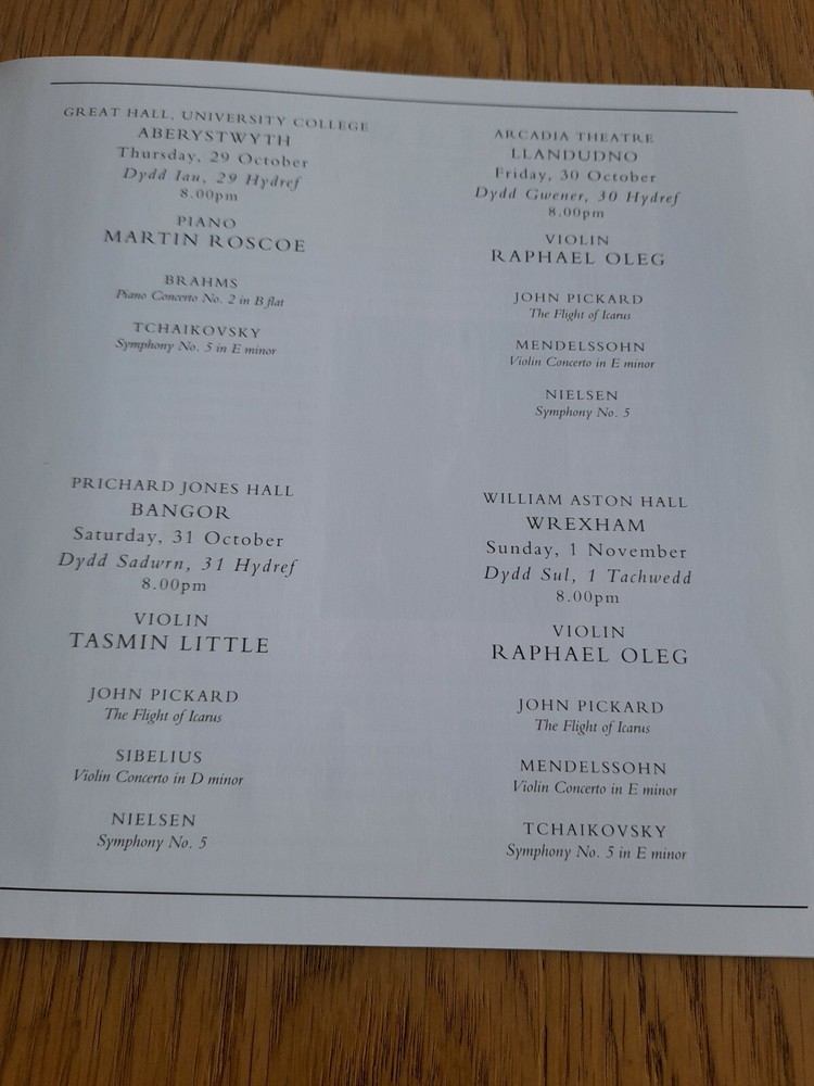 BBC Welsh Symphony Orchestra - Tour Programme 1992 vgc