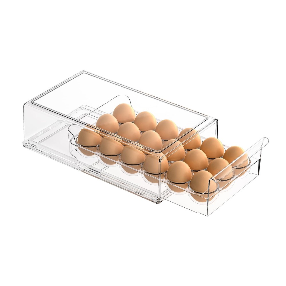 BPA Free Refrigerator Organizer Bins, Stackable Egg 18 Holder, Clear