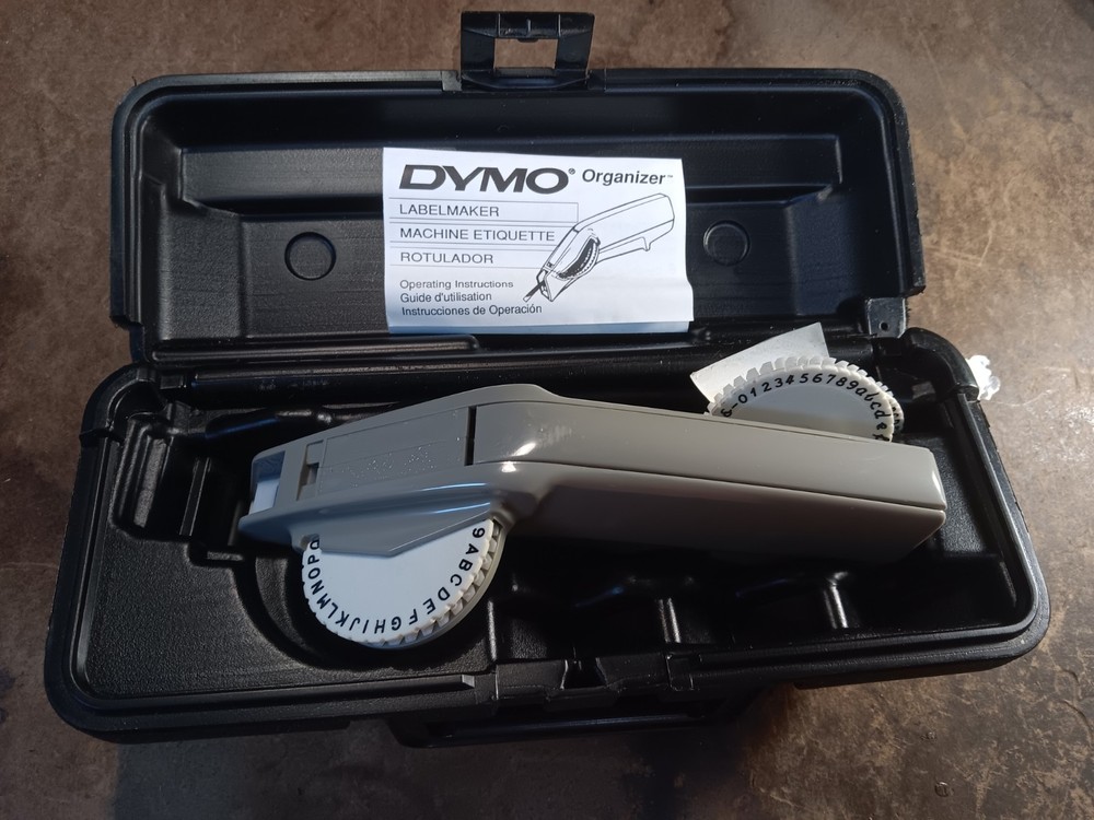 Vintage Dymo Organizer Label Maker with Case, Multiple Wheels