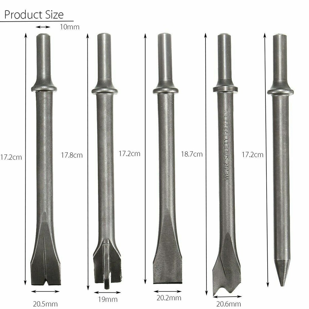 5Pcs 7'' Extra Long Air Hammer Punch Chipping Chisel Bit Set Tool .401" Shank