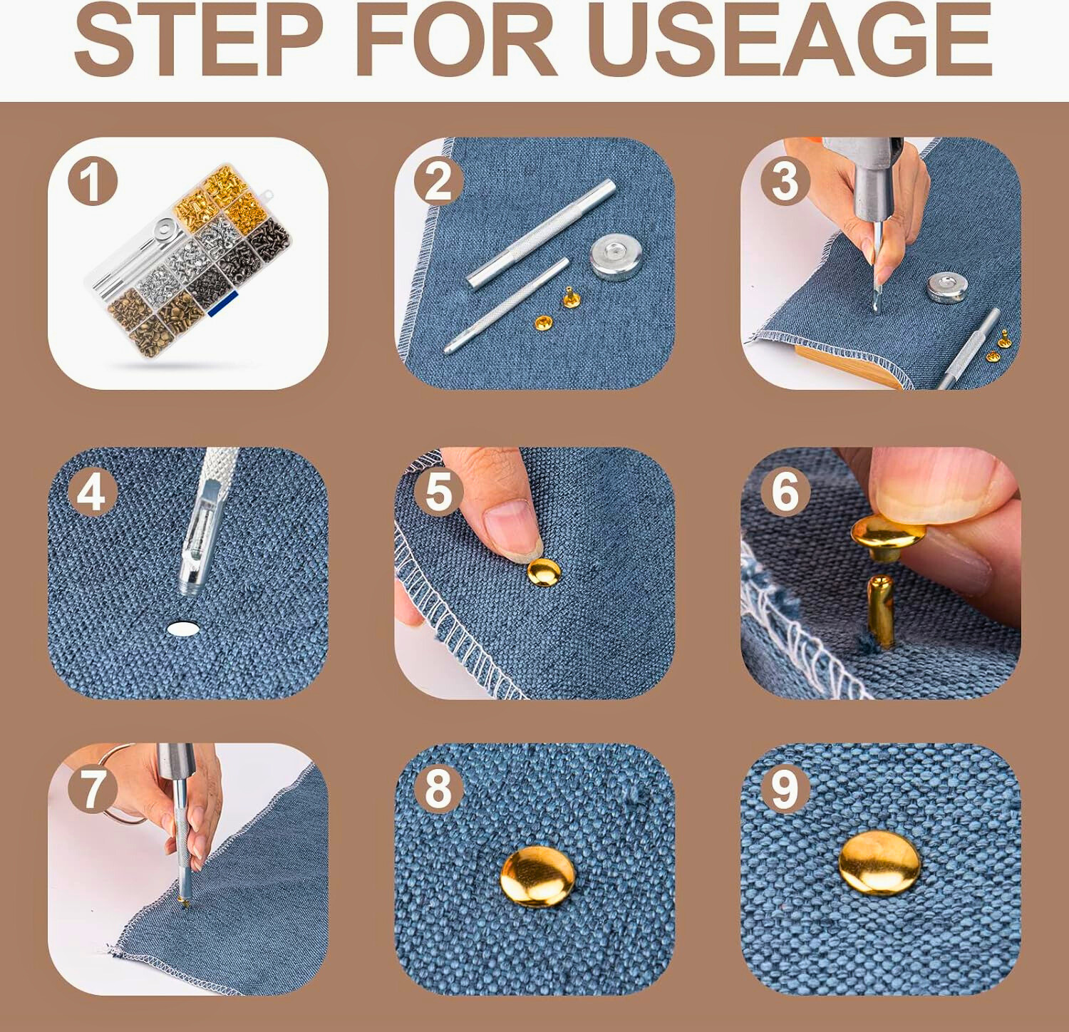 480 Sets Rivets for Leather, 4 Colors 3 Sizes Leather Rivets, Double Cap Rivets