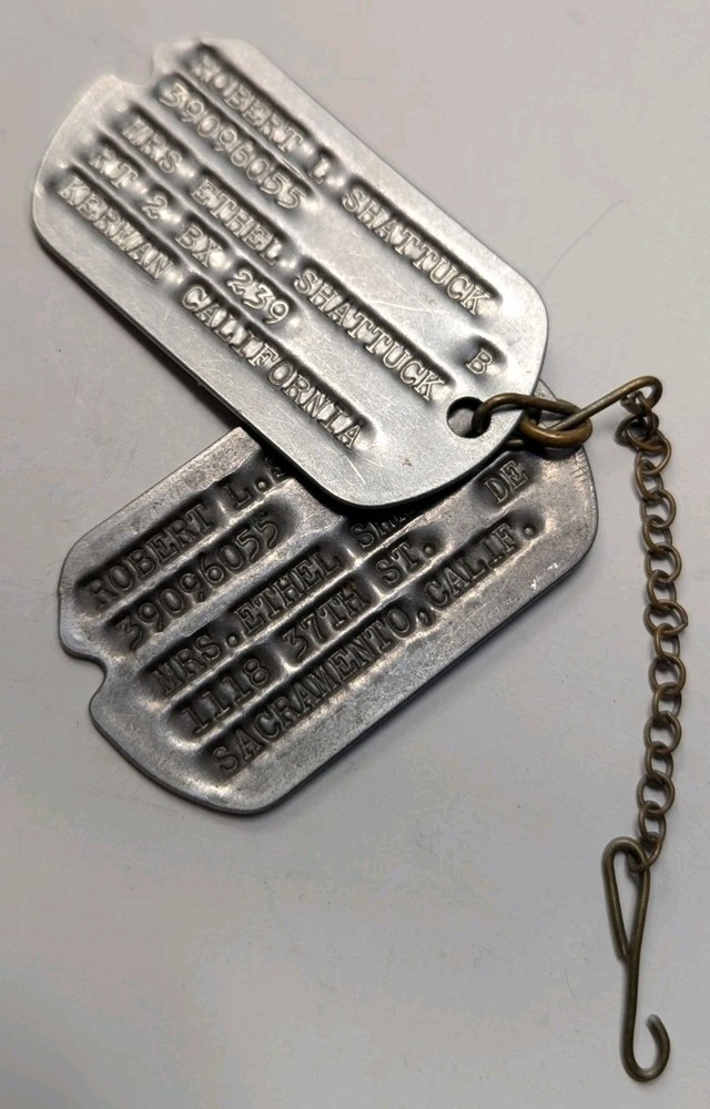 WW2 US Army Next of Kin Dog Tags - ROBERT SHATTUCK 39096055- Different Addresses