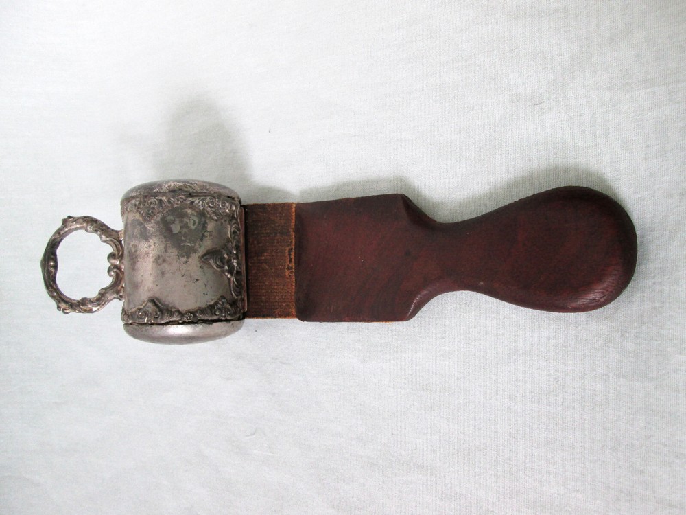 Victorian Silver Plated Razor Sharpener Leather Strop Monogramed Ornate