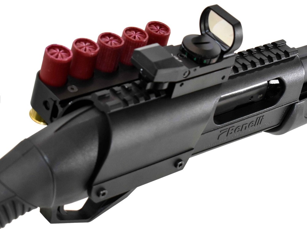 reflex sight shell holder and saddle mount combo for Benelli Nova 12 Gauge Pump.
