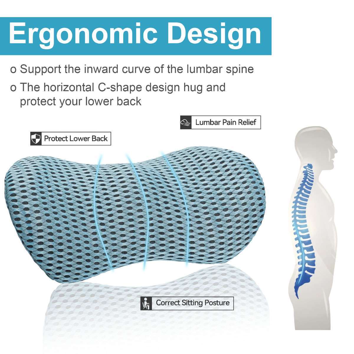 Comfort Lumbar Support Pillow Memory Foam Back Pain Relief For Desk /Car Chair