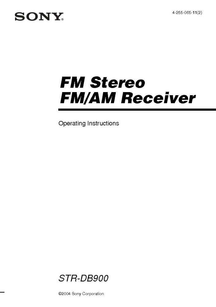 Sony STR-DB900 AV Receiver Owners Manual