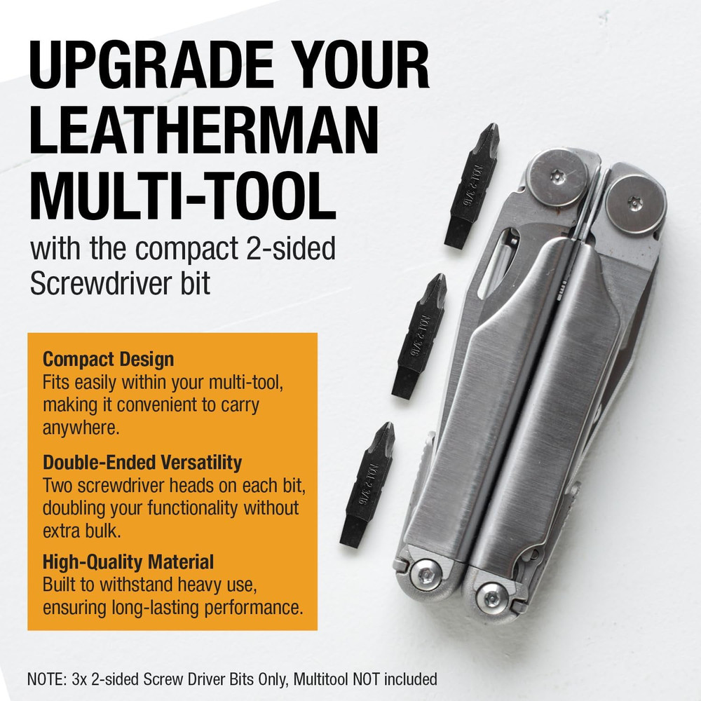 [3 Pack] Replacement Two-Sided Screwdriver Bit for Leatherman Multi-Tool - #1-#2