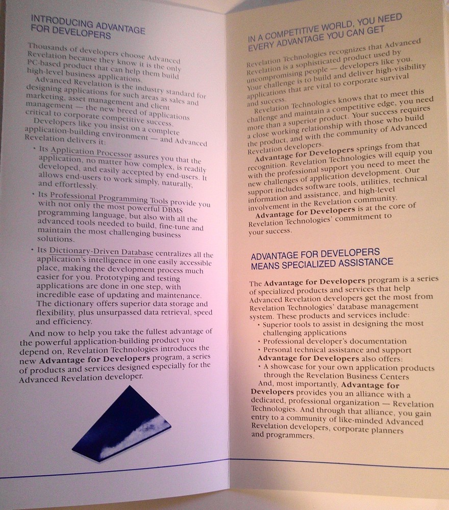 Advanced Revelation press kit. Application development environment for PCs