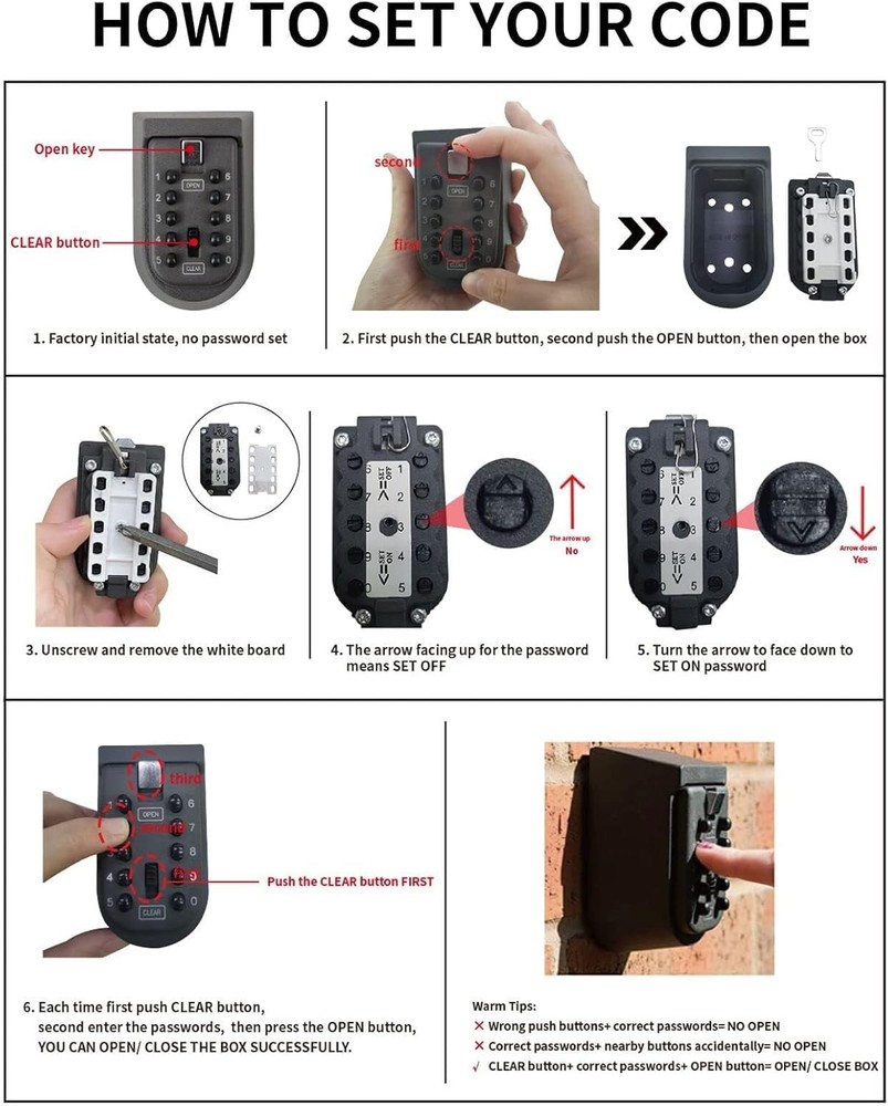Indoor & Outdoor Key Lock Box Wall Mounted Push Button Combination Key Safe Stor