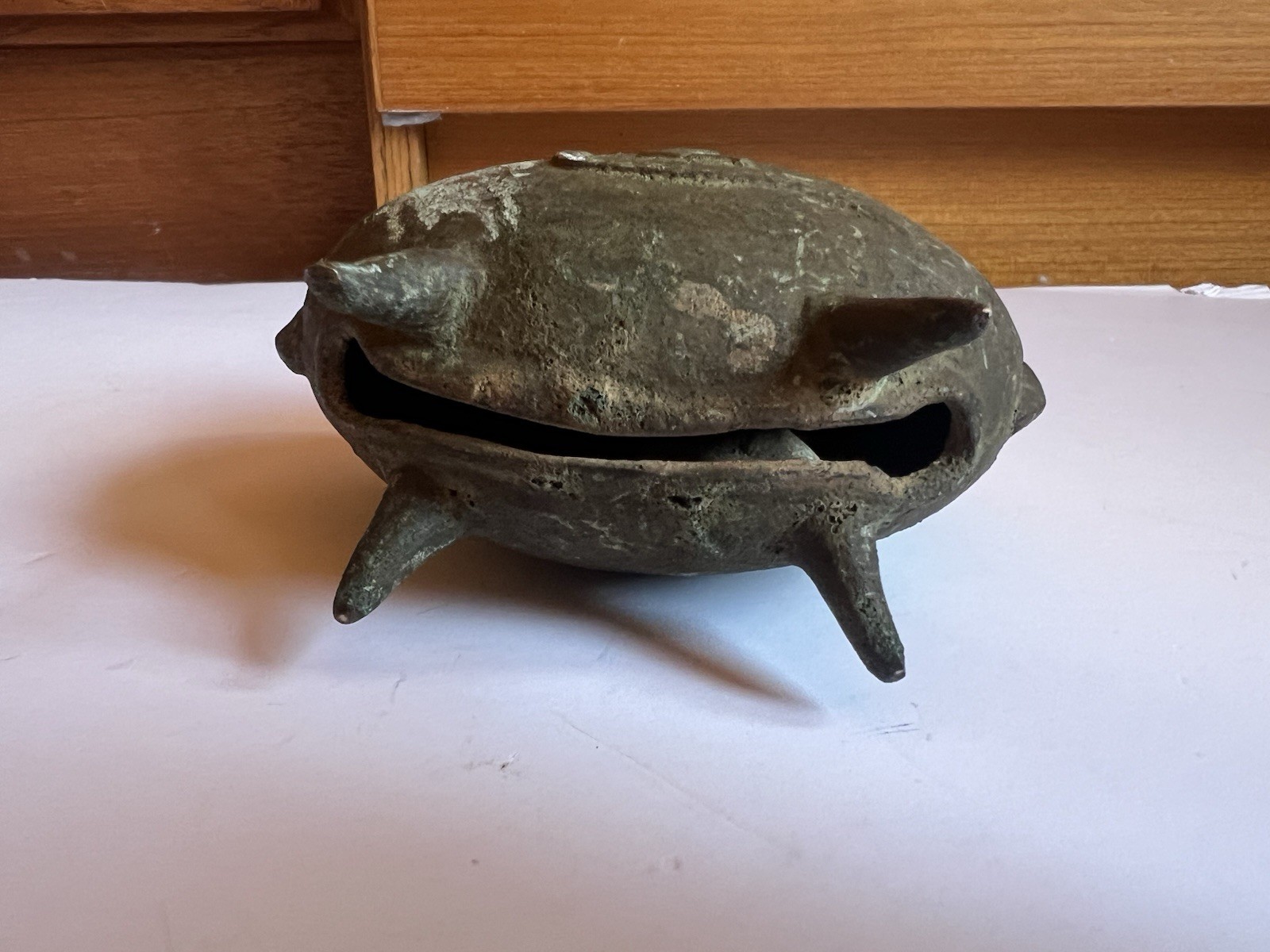 Vintage Oriental Brass Bell Cow Elephant Legs Inscribed