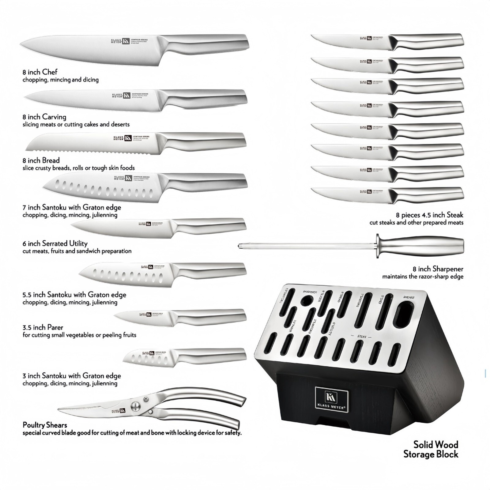 Klaus Meyer Contour Finest high carbon steel 19 Piece Knife Block Set