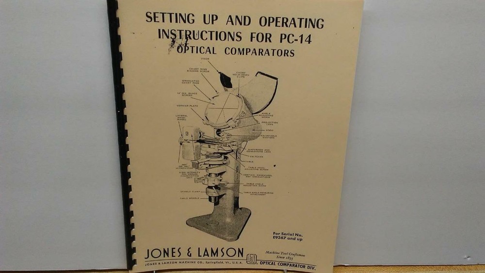 Jones & Lamson PC-14 Comparator Setting Up and Operating Instructions Manual