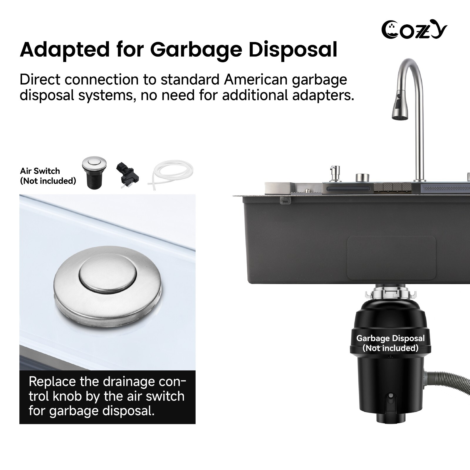 Cozy 33x22" Multifunctional Overmount Kitchen Sink Faucet Combo Brush Nickel