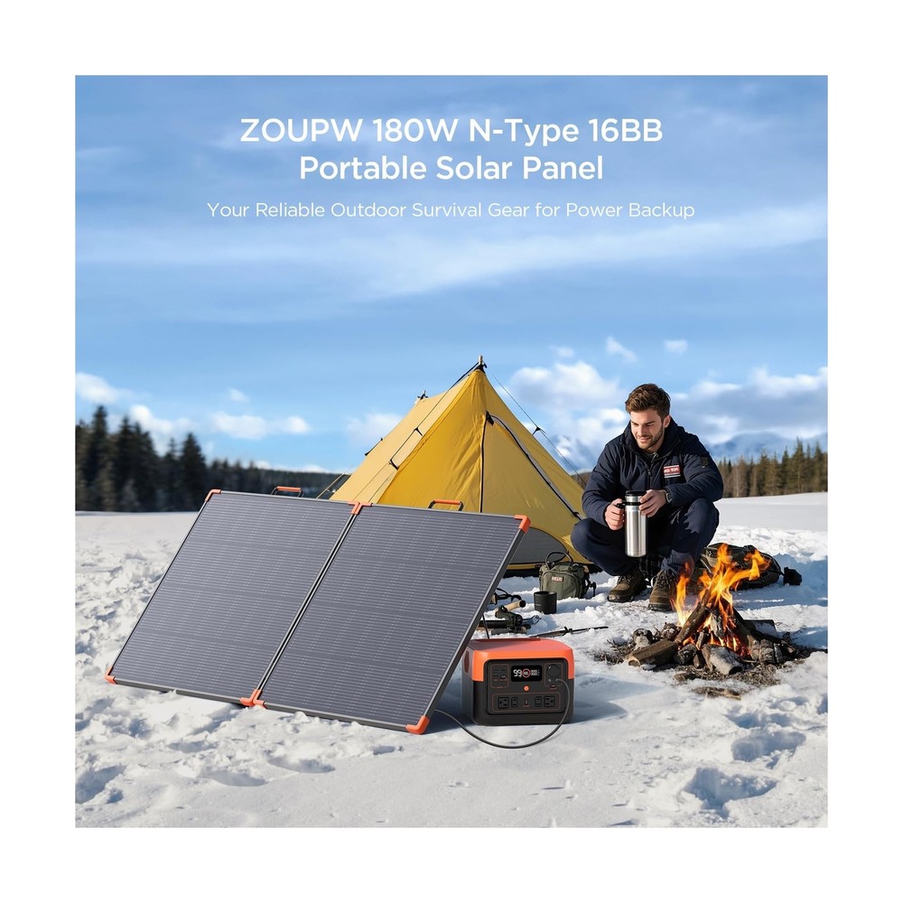 N-Type 16BB 180W Portable Solar Panel,Camping Essentials,Foldable Solar Charg...
