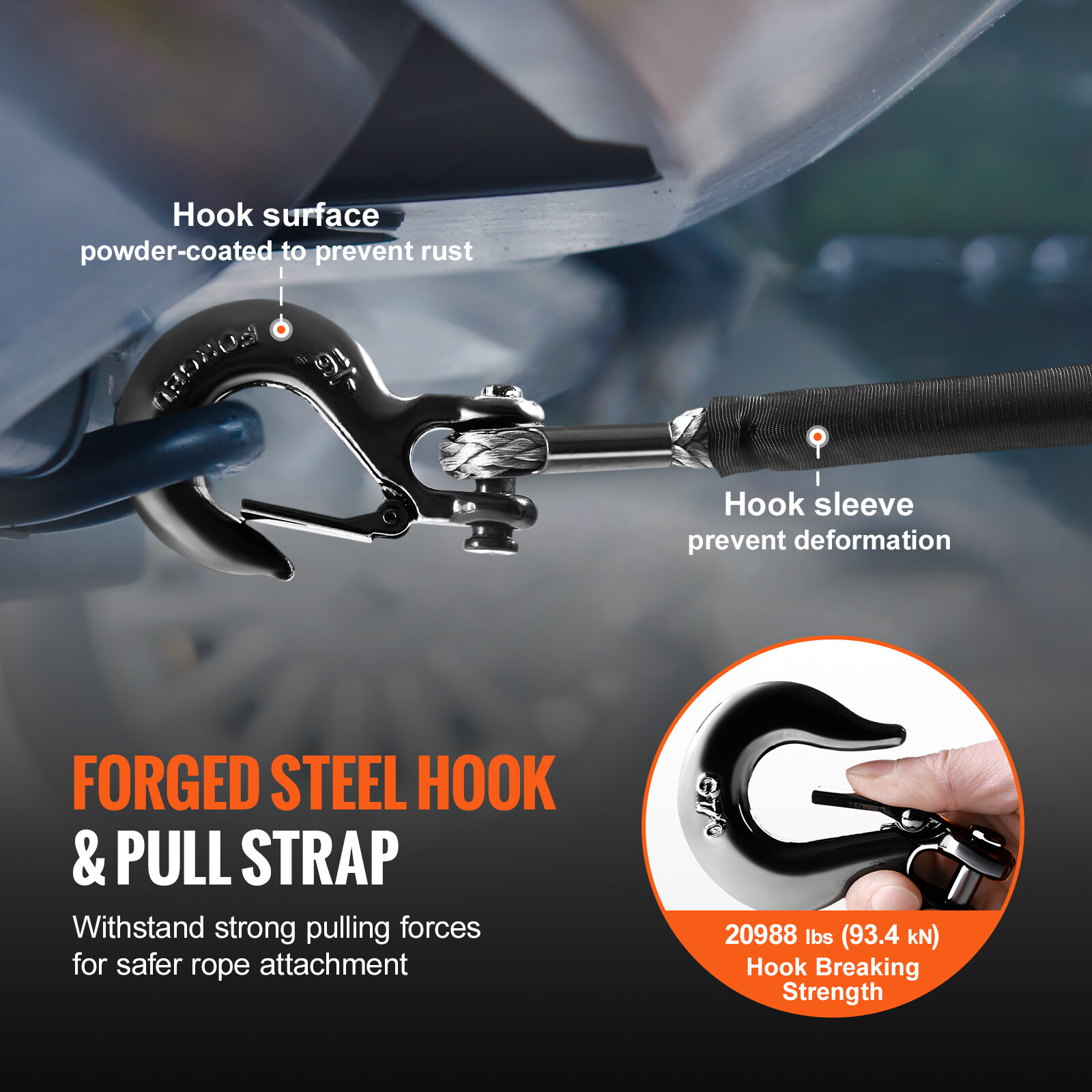 VEVOR Synthetic Winch Rope Winch Line Cable 3/8" x 85' 26500 lbs for SUV Truck