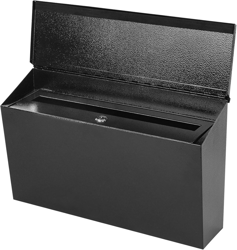 Locking Wall-Mount Mailbox Large Capacity Steel Post Box with Keys Black