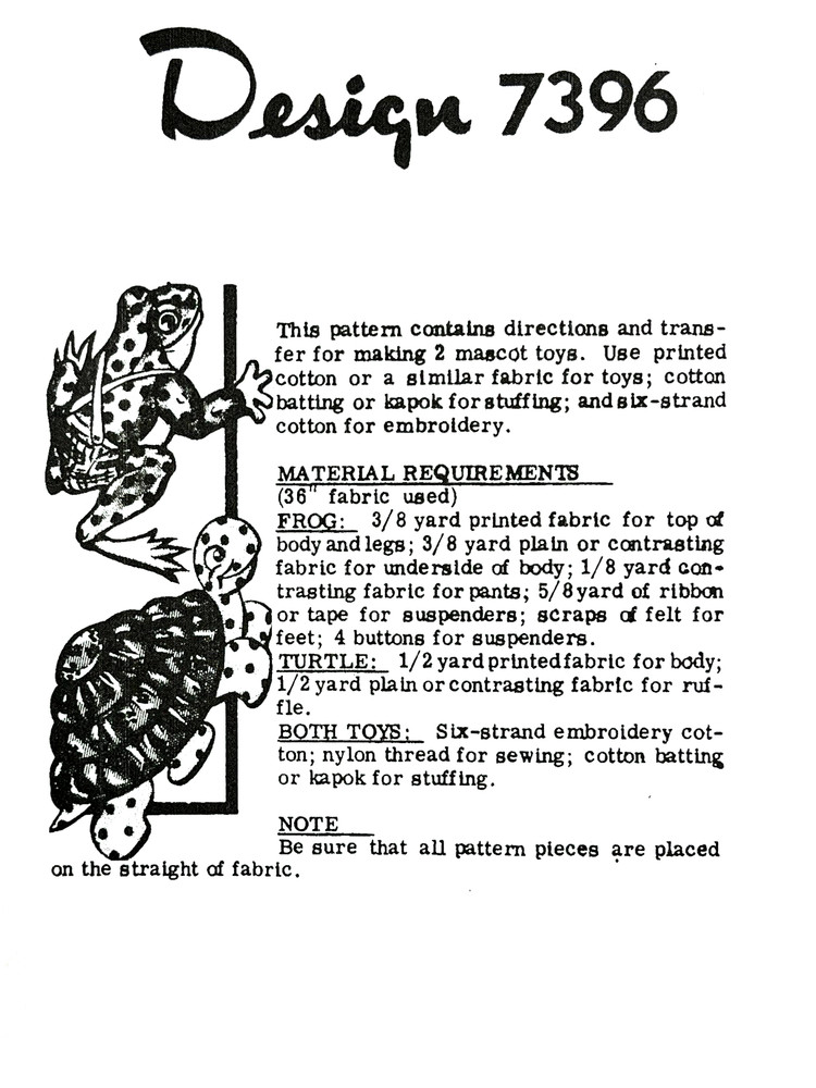 Frog (9'') & Turtle (12'') Toy Sewing Pattern 7396 (Reprint))
