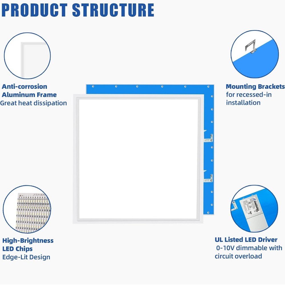 4 Pack 2X2 LED Panel for Drop-in Ceiling,45W 0-10V Dimmable Flat Backlit Fixture