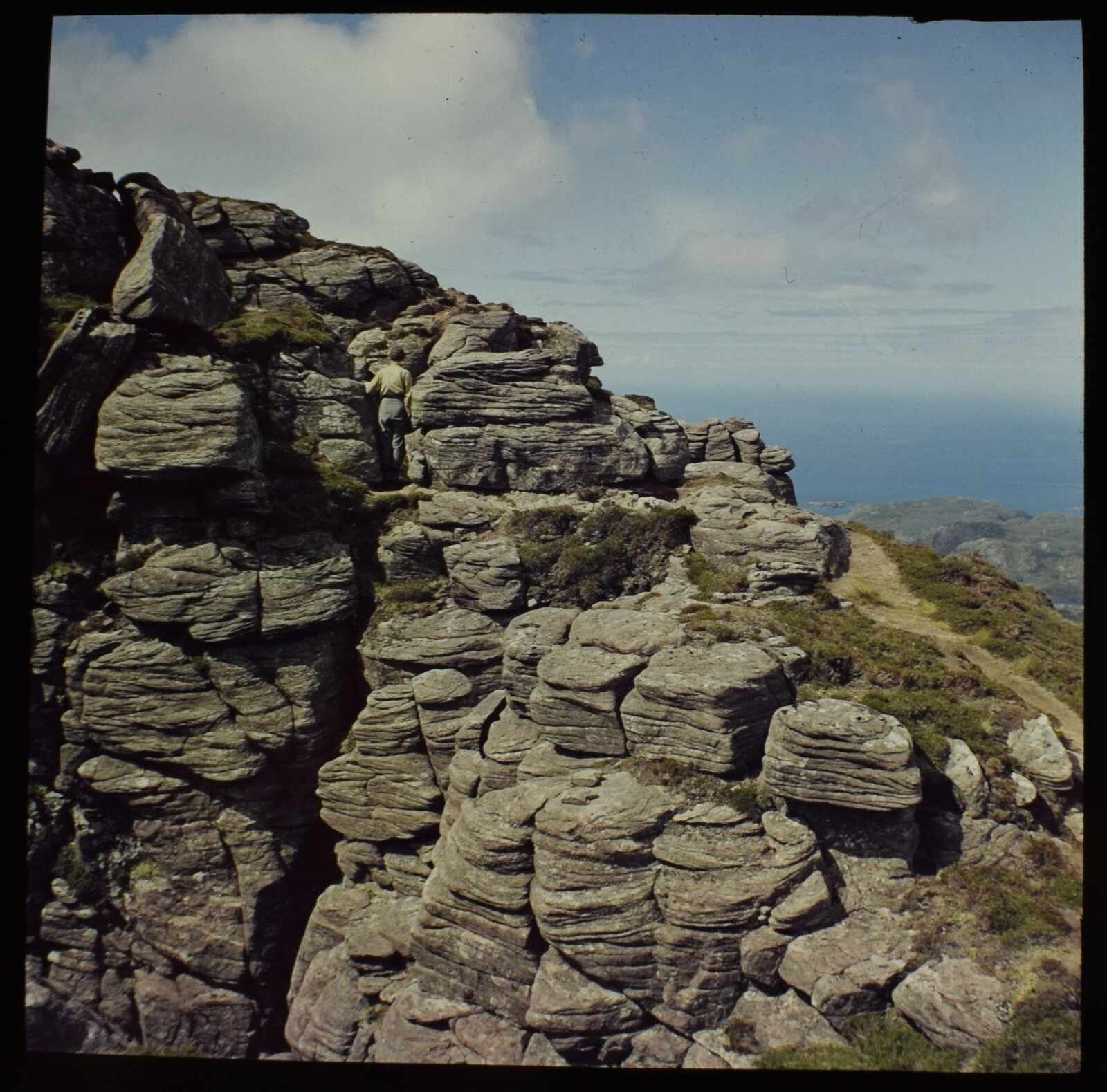 VINTAGE Magic Lantern Slide LADY ON STAC POLLY C1960 PHOTO SCOTLAND