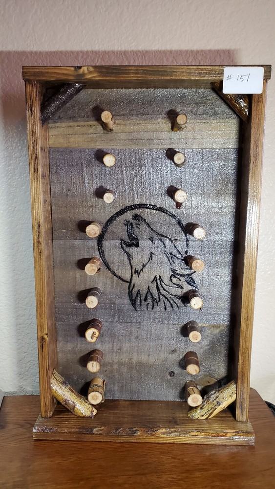 Rustic Wood Pocket Knife Display Case - Howling Wolf image - #151