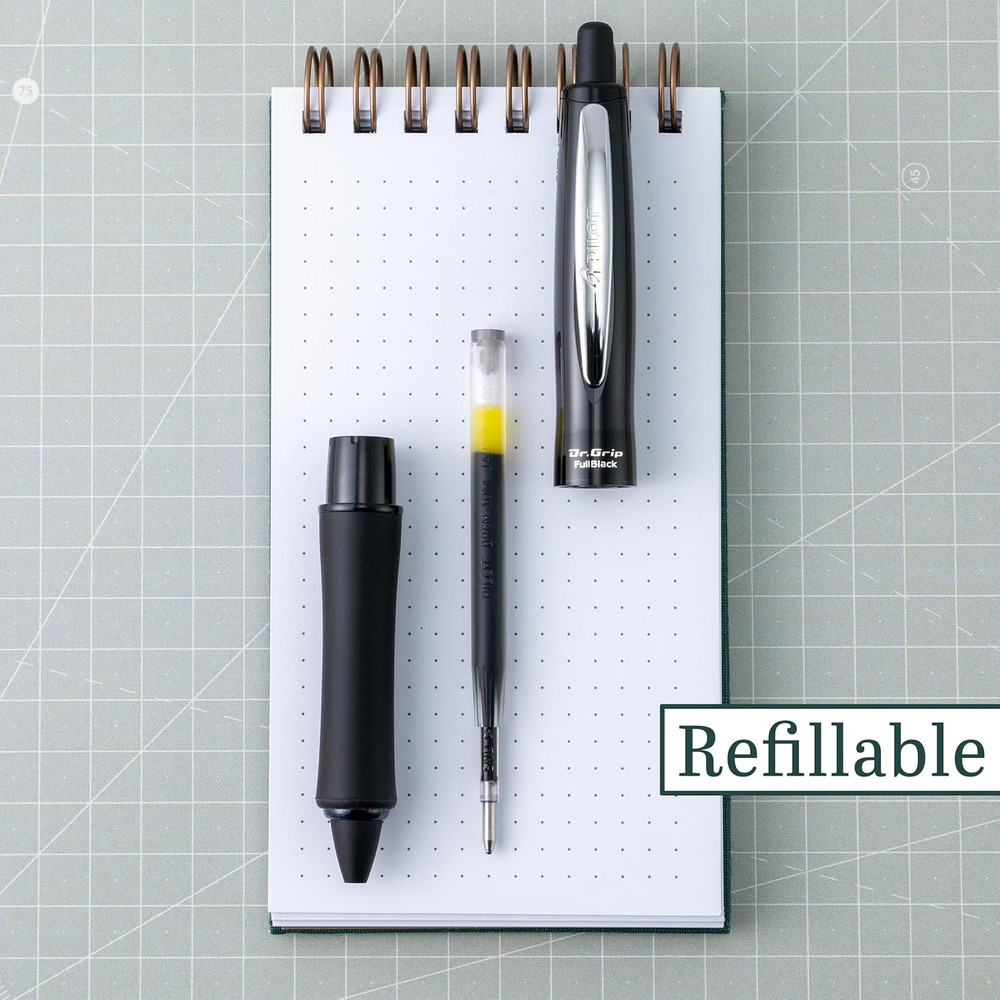 Dr. Grip Fullblack Refillable & Retractable Ballpoint Pen, Medium Point,