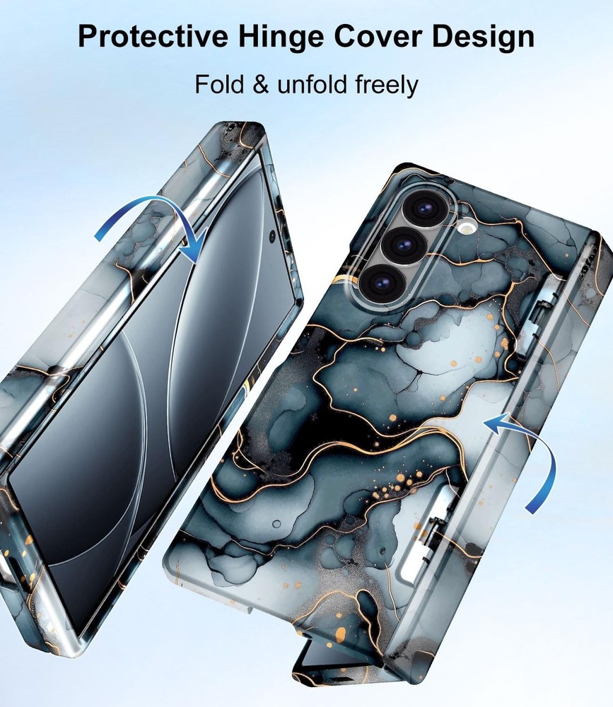 BTSCase Z Fold 6 Case Magnetic Hinge & Screen Protector Marble MagSafe