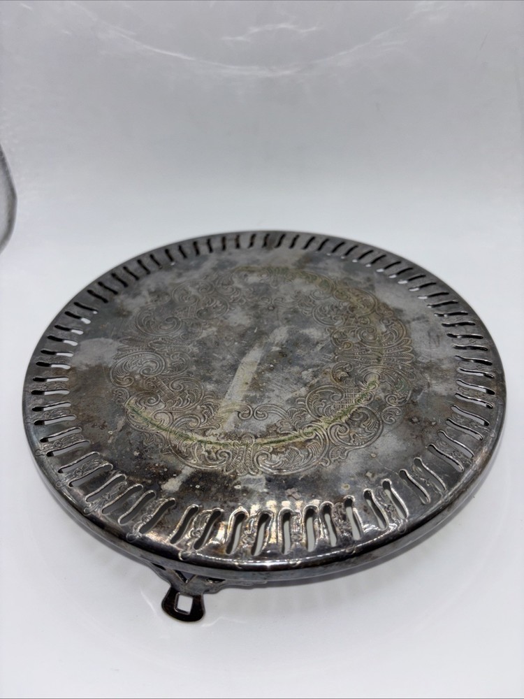 Vintage Viking Plate E.P. On Copper 6.5” Round Pierced Embossed Trivet