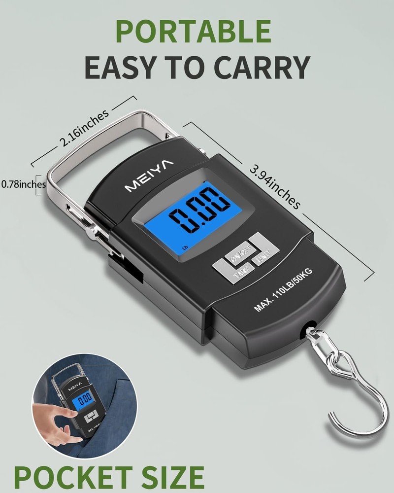 Durable Handheld Fish Scale 110lb Capacity - Auto Shut Off & Tare Function