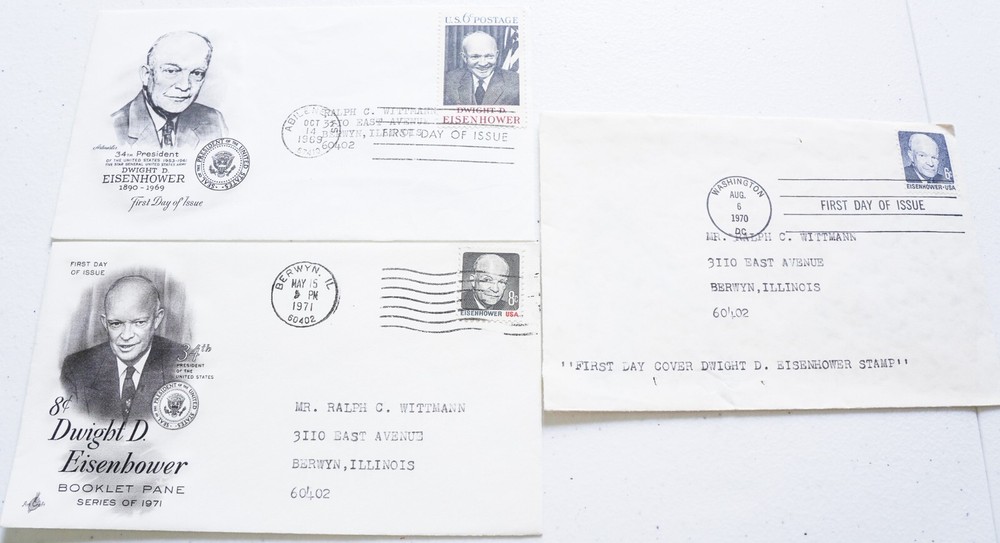 3- Dwight D. Eisenhower 1969-1971 First Day Covers FDC With Article