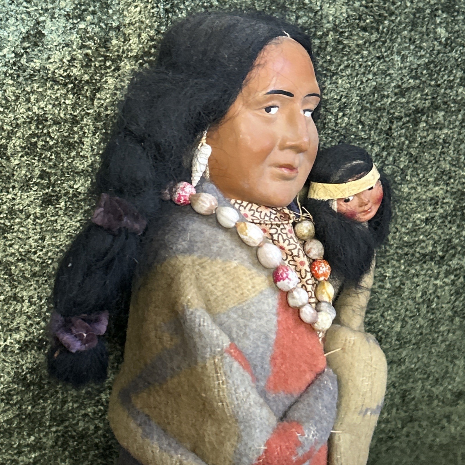 1940s Skookum Bully Good Indian Doll & Papoose 15” Native American