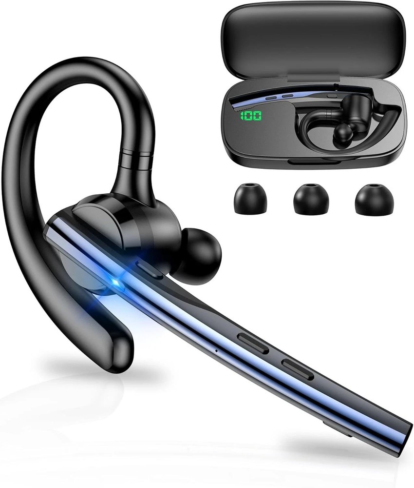 Bluetooth Headset V5.1 Bluetooth Earpiece Dual Mic with 500mAh Charging Case 72H