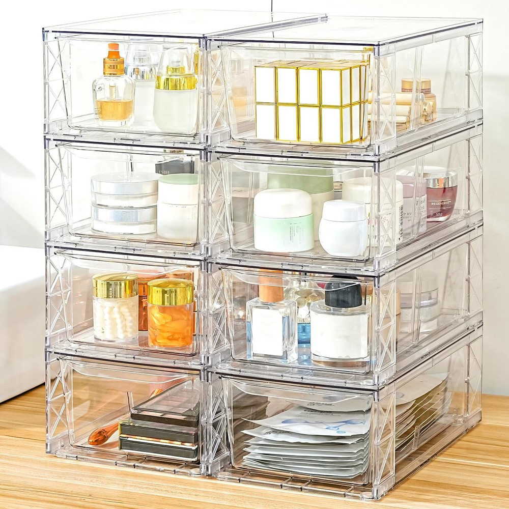 Organize Your Space With Clear Stackable Drawers - 8 Pack Medium