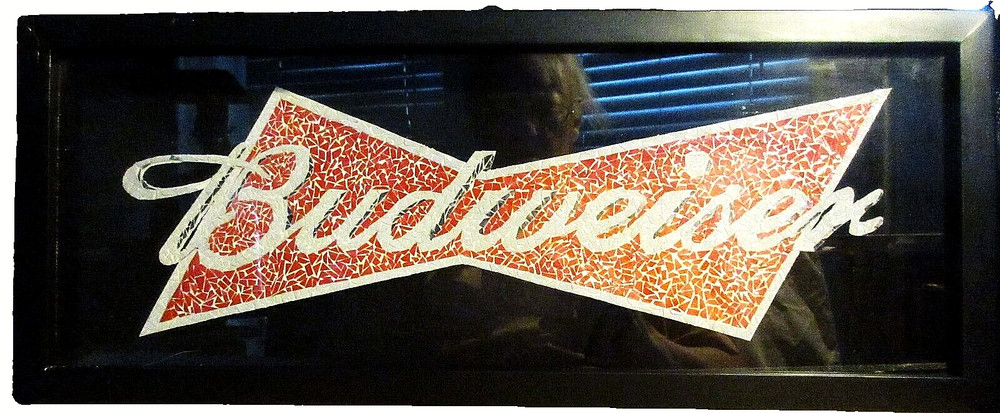 Budweiser Framed Hand-Made Sign Made From Beer Can Chips
