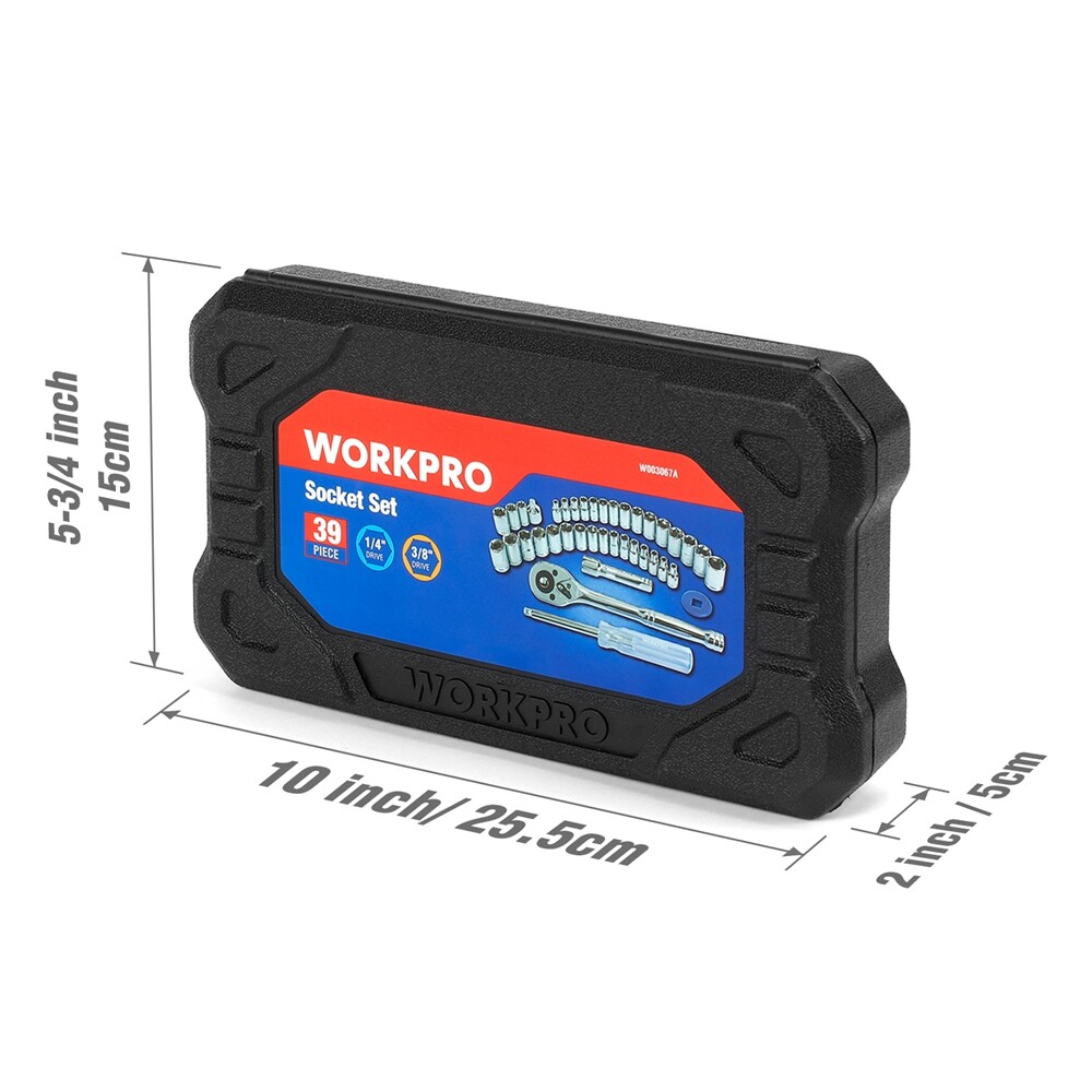 WORKPRO 39PCS Drive Socket Set 1/4" 3/8" Socket Wrench Set Metric SAE With Case