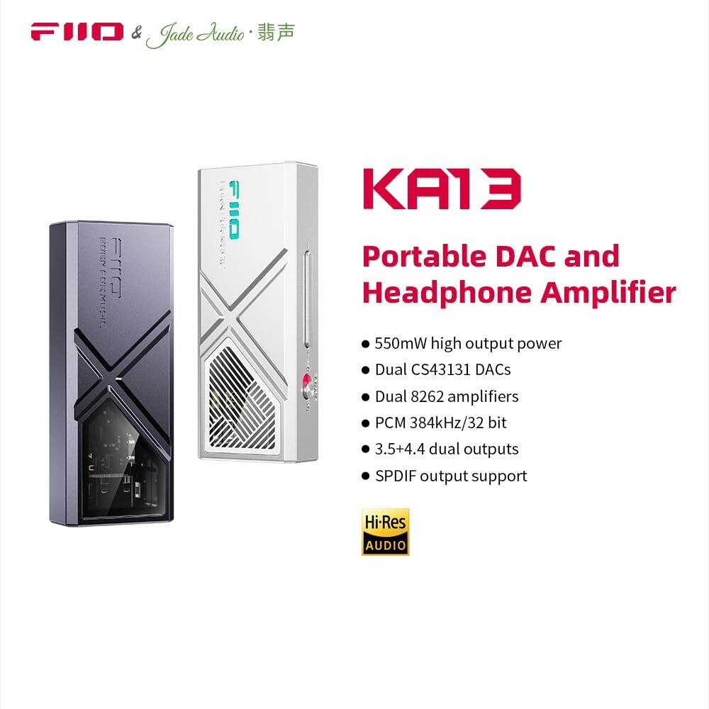 FiiO KA13 DAC HiFi Lossless Balanced DSD256 Decoding Headphone Amp (Silver)