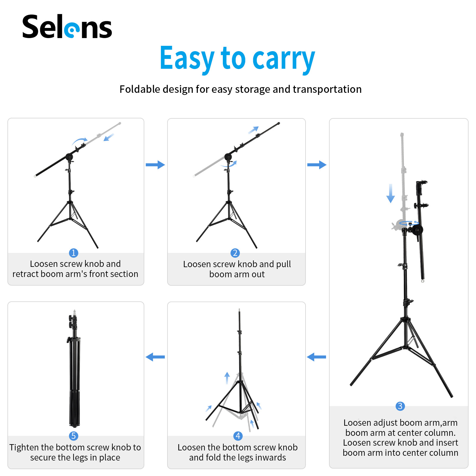 Selens 6.5FT Light Stand Photo Studio Reflector Holder Boom Arm + Sand Bag