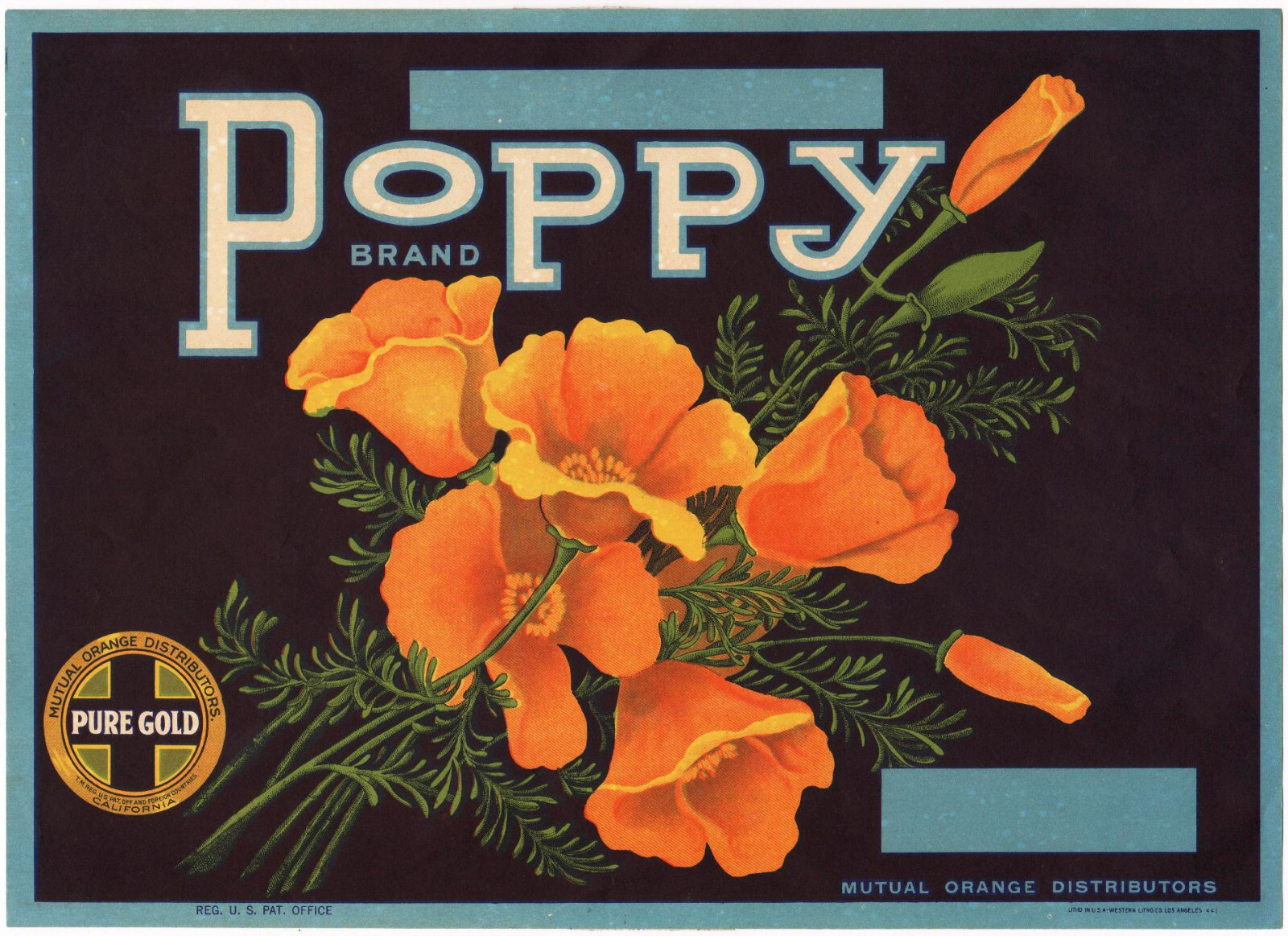 *Original* POPPY Calif State Flower Mutual Lemon Crate Label NOT A COPY!!!