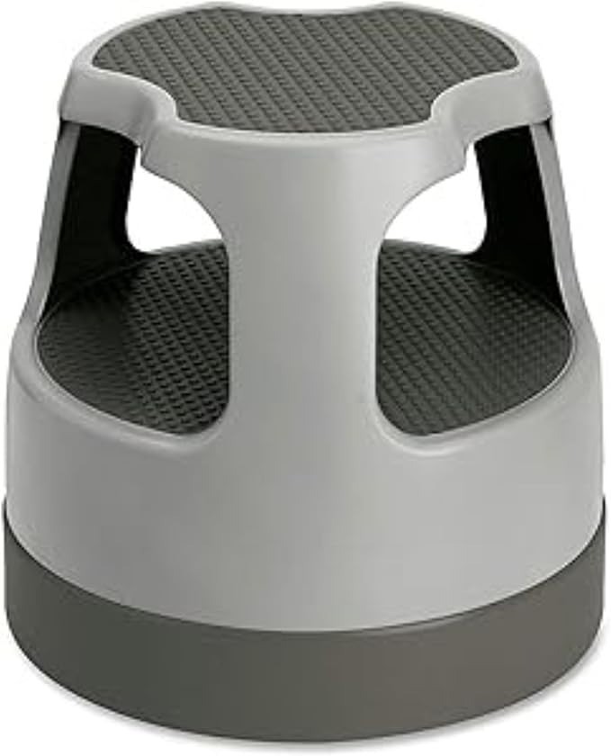 Cramer Scooter Stool, Round, 2-Step,15", Step and Lock Wheels, 300 lb Capacity