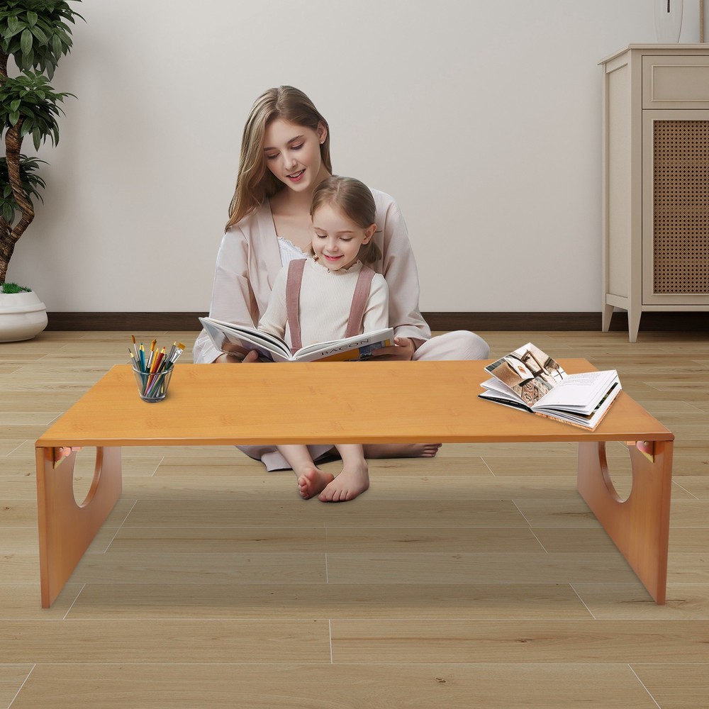 Folding Coffee Table Foldable Low Coffee Table Bamboo Floor Table Desk for Bed