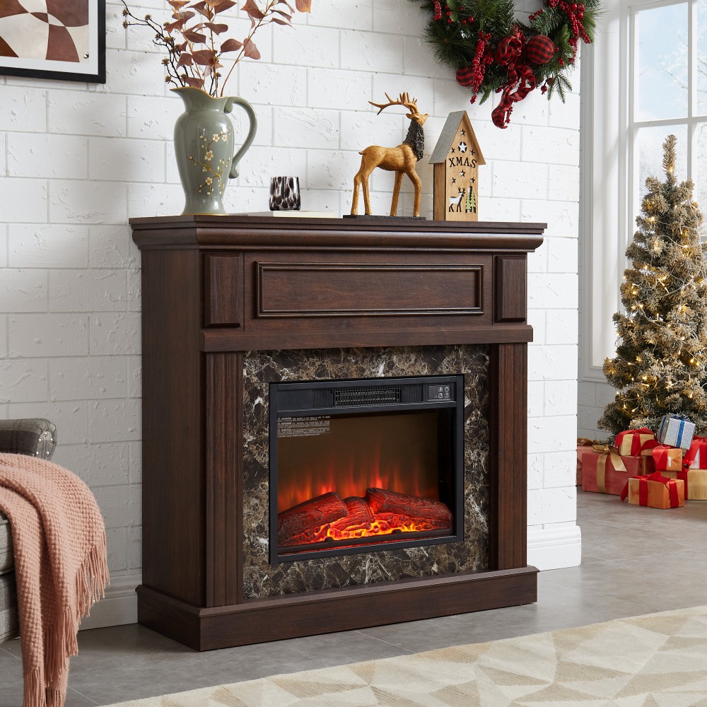23" Electric Fireplace Mantel with Insert & Remote Control, Cherry